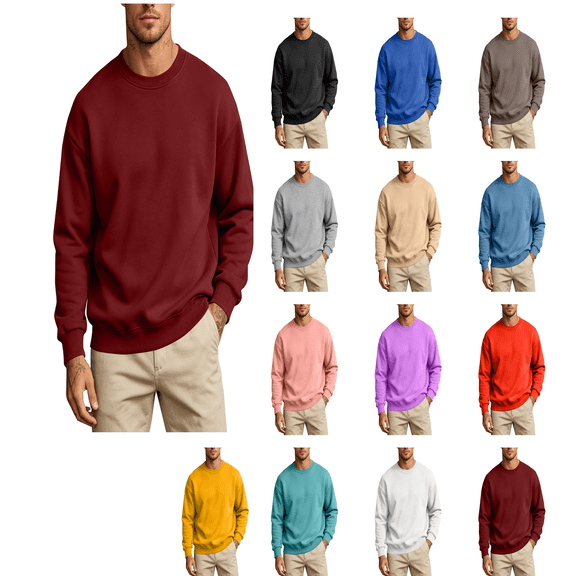 Atkumj Plain Sweatshirts for Men Classic Fashion Crew Neck Pullover Tops Casual Comfortable Long Sleeve Solid Color Fall Sweatshirt S
