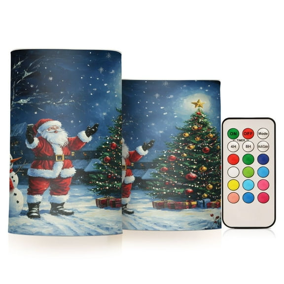 ALAZA Santa Claus Christmas Tree Snowman 2 PCs LED Flickering Flameless Candles with Remote Timer Battery Operated Candle