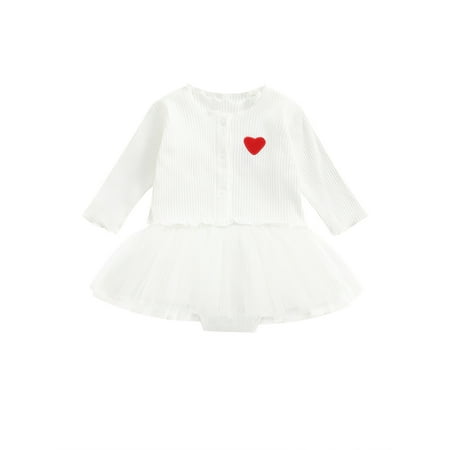 

0-12M Newborn Baby Girls Clothes Sets 4 Colors Embroider Heart Long Sleeve Jacket+Sleeveless Lace Tutu Romper Dress
