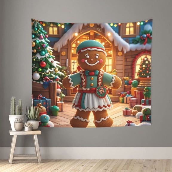 Tapestry Gingerbread Man Christmas Tapestry Christmas Decorations Wall Hanging Tapestry For Bedroom Living Room Dorm Decorations Gingerbread Man Green Clothes Wall Art Decor 60x50 Inch