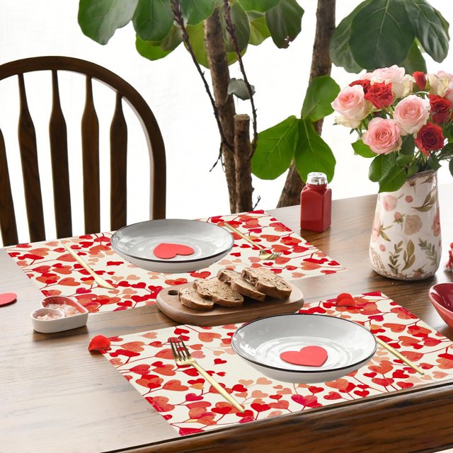 Napperons Réutilisables pour la Saint-Valentin, Napperons en Plastique Imperméables avec Cœur d'Amour Rouge, Décoration de Table pour Intérieur Extérieur Fête Cuisine Table à Manger