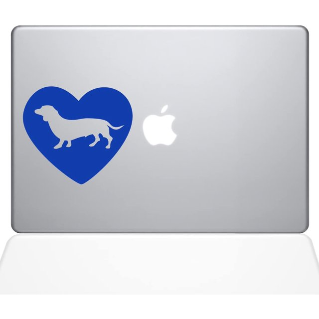 The Decal Guru Heart Dachshund MacBook Decal Vinyl Sticker - 15" MacBook Pro (2015 & Older) - Dark Blue