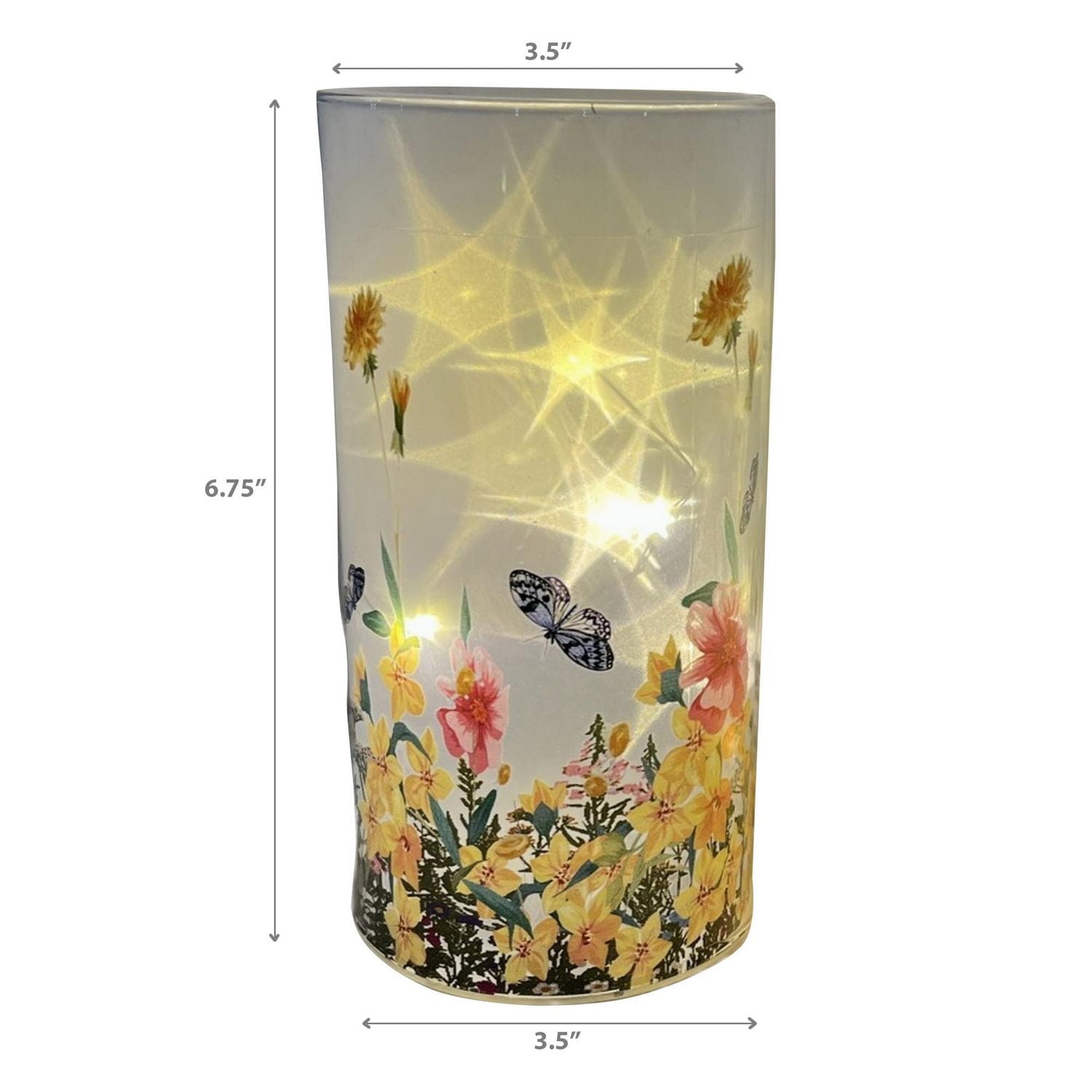 IH Casa Decor Cylinder Led Peinted Glass Decor Garden Floral 6.75"