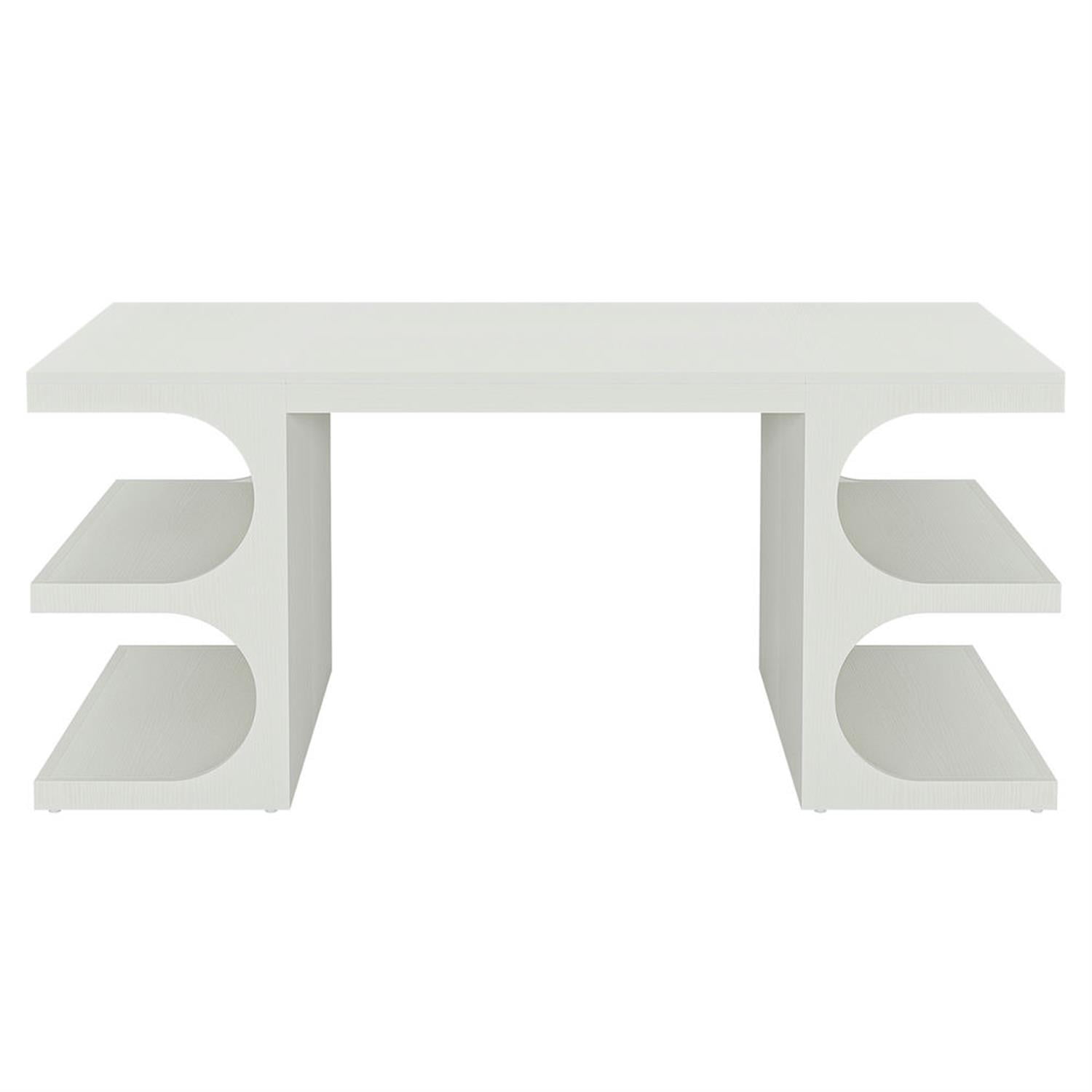 Demi Bonn 62" Wood Executive Computer Desk with Storage Shelves, Modern Duty Study Writing Gaming Table for Home Office, Rectangle Workstation, White