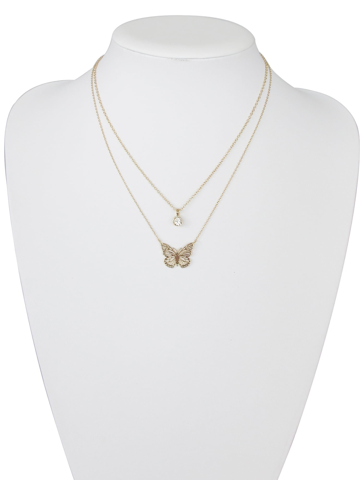 Time and Tru Women's Gold Tone Butterfly and Pendant Necklace Set, 2 Pieces