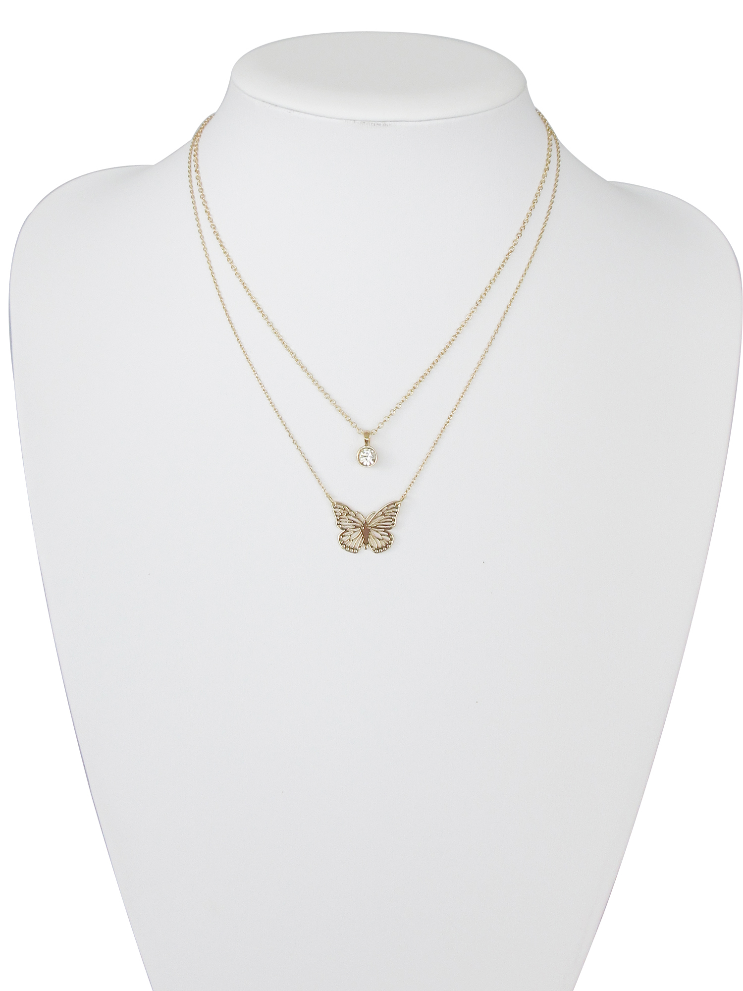 Time And Tru Women's Gold Tone Butterfly and Crystal Pendant Necklace Set photo 4