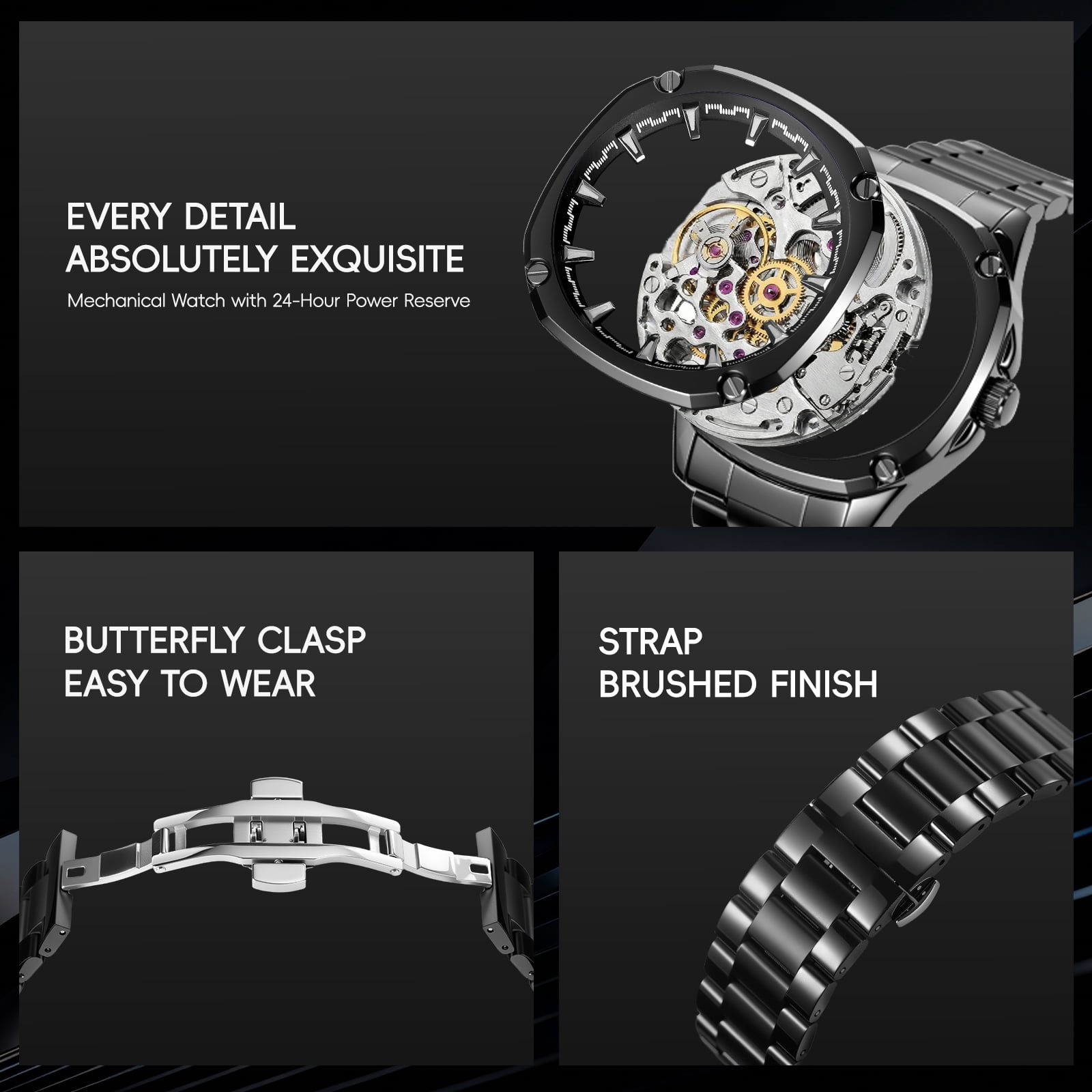 SKMEI Men's Automatic Mechanical Watch Skeleton Waterproof Stainless Steel Mens Watches Fashion Analog Watch for Men
