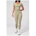 thumbnail image 3 of PISONIC Two Piece Workout Sets for Women Color Block Short Sleeve Tee and High Waist Leggings Gym Yoga Active Wear Outfits, 3 of 7