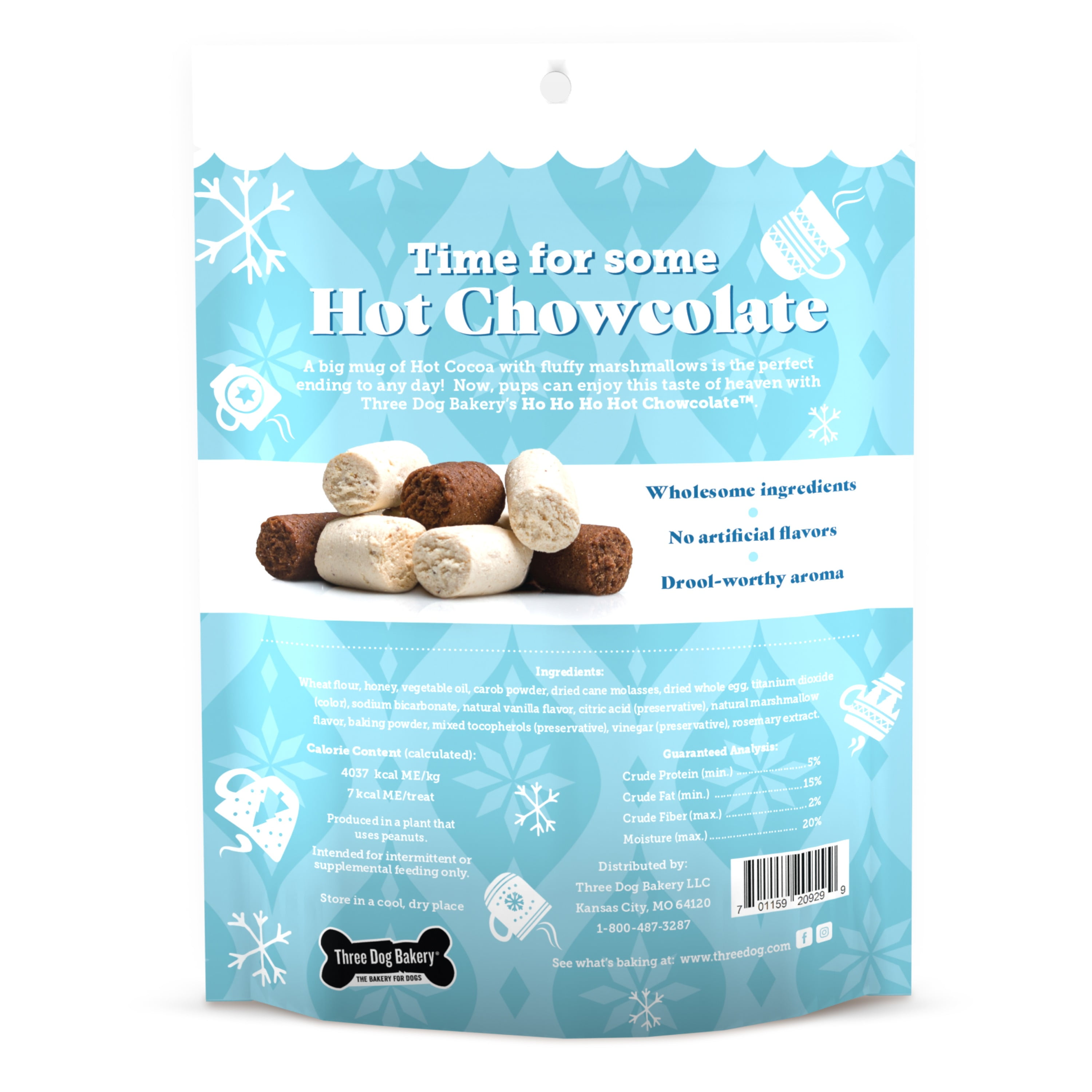 Three Dog Bakery Ho Ho Ho Hot Chowcolate Treats, Premium Treats for Dogs, 5 Ounces Each