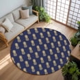 thumbnail image 3 of 7ft Round Rug, Pineapple Non-Skid Rubber Backing Large Area Rugs - Living Room Bedroom Home Office, Yellow Fruit Navy Blue Summer Tropical Indoor Floor Mat Carpets Washable Rug, 3 of 9