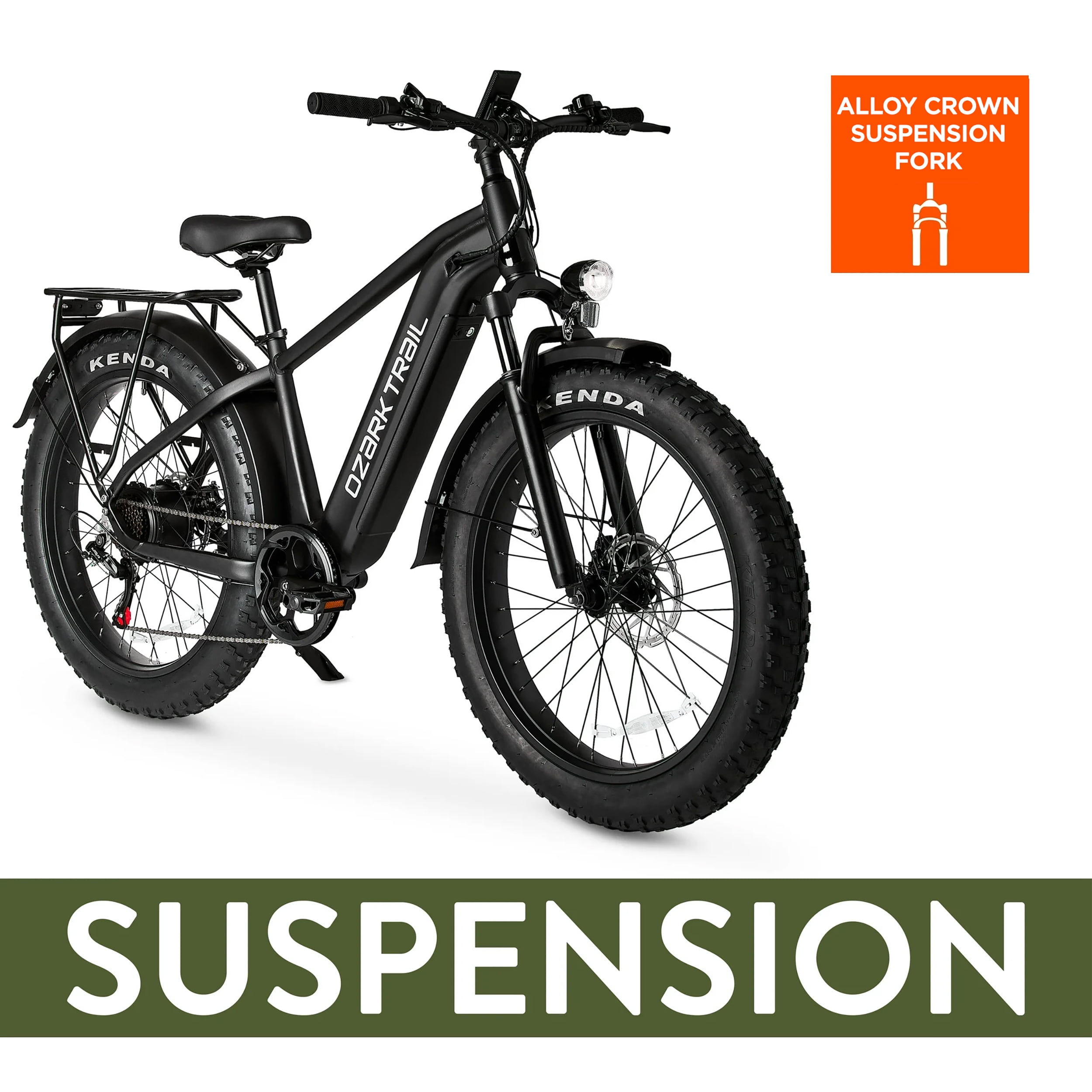 Ozark Trail 26" M.3 Ranger+ Electric Fat Tire Bike, 48V, Class 2, Black, Fits Riders 5'2" - 6'1", Adult, Unisex