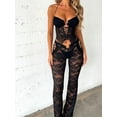 thumbnail image 5 of KelaJuan Women Summer Pants Outfits Halter Neck Sleeveless Floral Lace Corset Tank Tops See-Through Flare Pants 2 Pieces Clothes Set, 5 of 6
