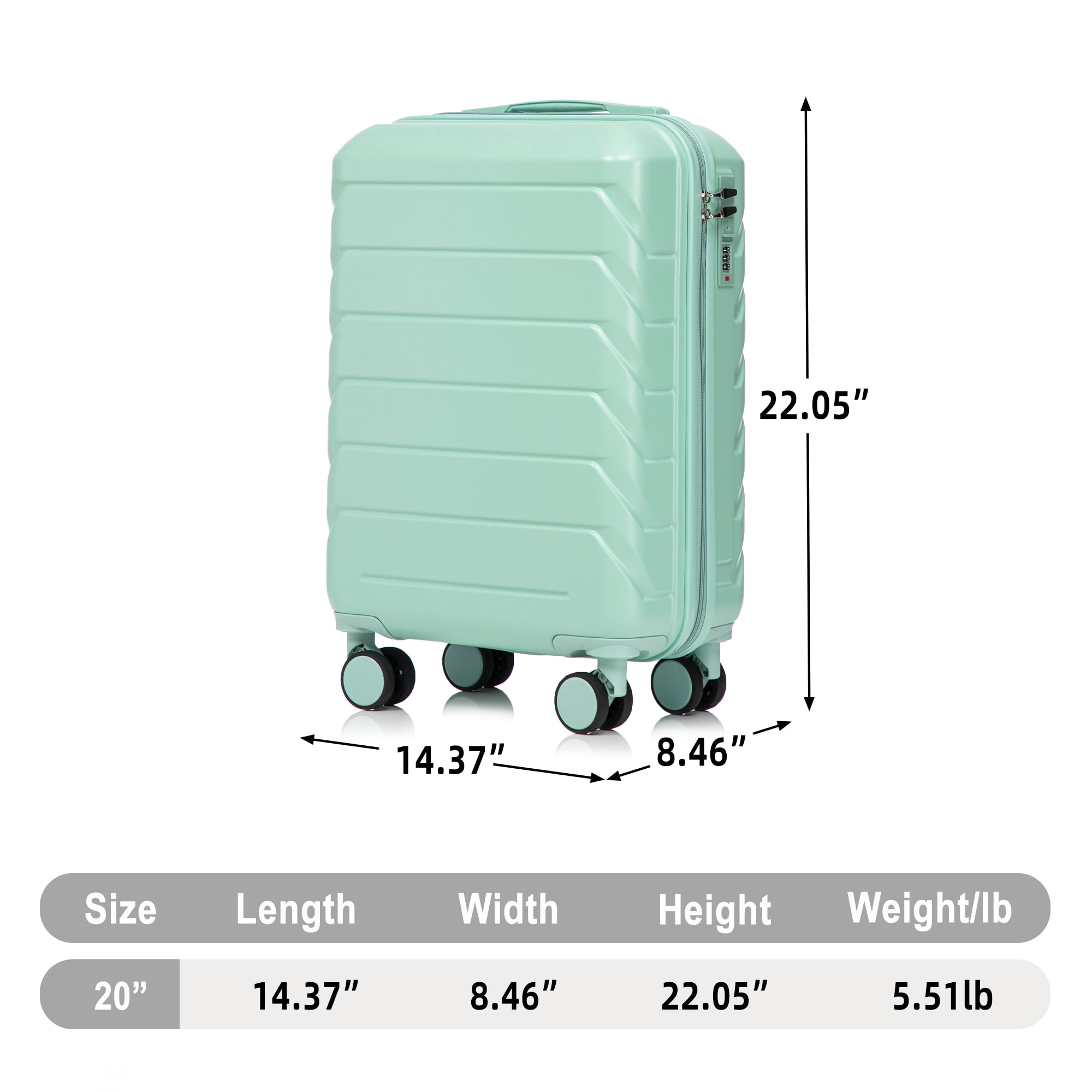 Alvantor 20inch Luggage, ABS Scratch Resistant Checked Suitcase with 4 Spinner Wheels and Lock, Mint Green