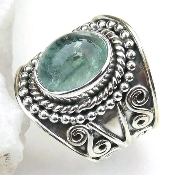 Natural Aquamarine Ring, 925 Sterling Silver Ring, Blue Gemstone Ring, Unisex Ring, Wide Band Ring, Statement Ring, Designer Ring, Gift Item