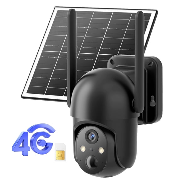 Conico 4G LTE Solar Cellular Security Camera, Black, 2K PTZ Wireless Outdoor Camera with Full-Color Night Vision, AI Human Detection, No WiFi Needed