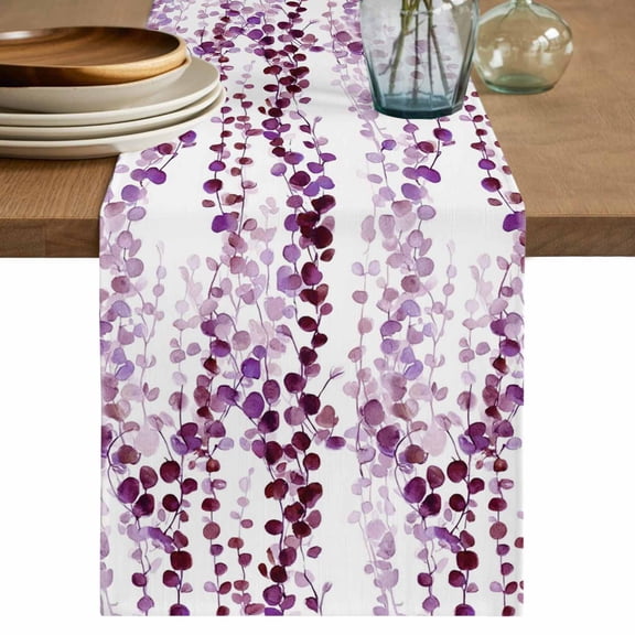 Table Runner 48 Inches Long for Kitchen Dining, Purple Weeping Eucalyptus Dresser Scarf Farmhouse, Dining Table Decorations for Wedding/Parties, Spring Summer Farmhouse Leaves 13 x 48 In