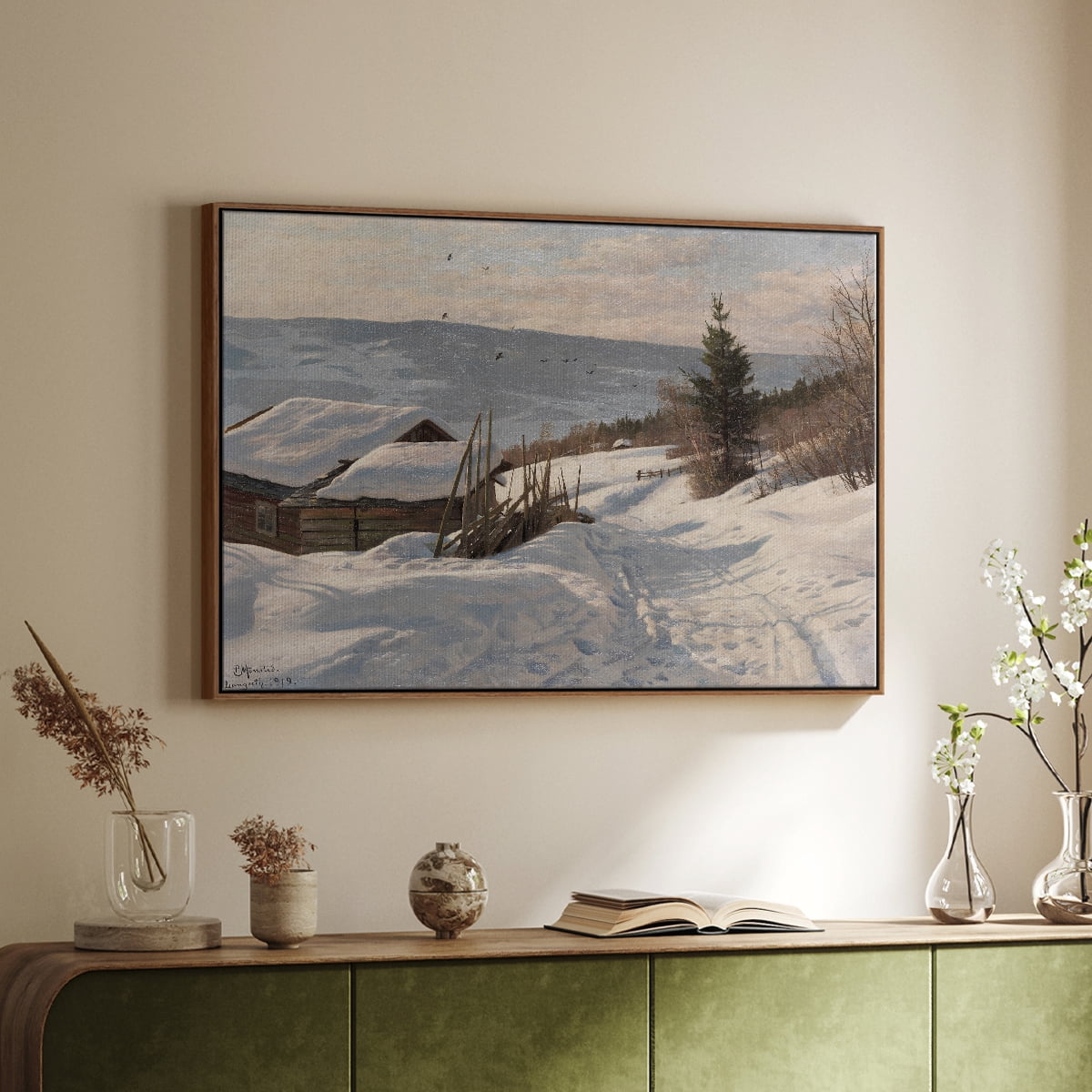 Vintage Landscape-CCCLXXXIII By Wexford Home Framed in Walnut Wood Gallery Wrapped Canvas 17 in. x 25 in.