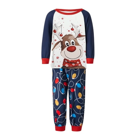 

Amuver Matching Family Christmas Pajamas Long Sleeve Elk Tops + Lights Print Pants Set