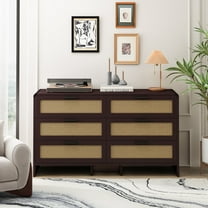 Aukfa Rattan 6 Drawers Dresser,Storage Cabinet for Living Room Bedroom & Kitchen, Reddish Brown