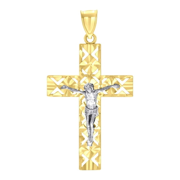 10k Two-tone Gold Mens Crucifix Cross Religious Pendant Pendant Necklace for Men