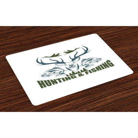 Hunting Placemats Set of 4 Artistic Animals Emblem Moose Head Horns Trout Salmon Sea Fishes, Washable Fabric Place Mats for Dining Room Kitchen Table Decor,Olive Green Slate Blue White, by (Best Place To Fish For Salmon)