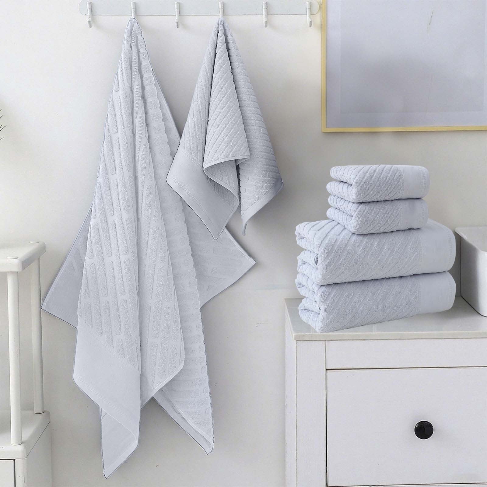 4PCS Bath Towel Sets Cottons 2 Towels 2 Bath Towels Comfortable Absorbent Thickened Soft Gentle for Baby Bath Towel
