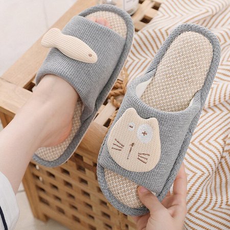 

CoCopeanut Indoor Bedroom Couples Casual Slippers Cute Cat Fish Cartoon Ladies Funny Slides Breathable New Women Hemp Slippers Non-slip