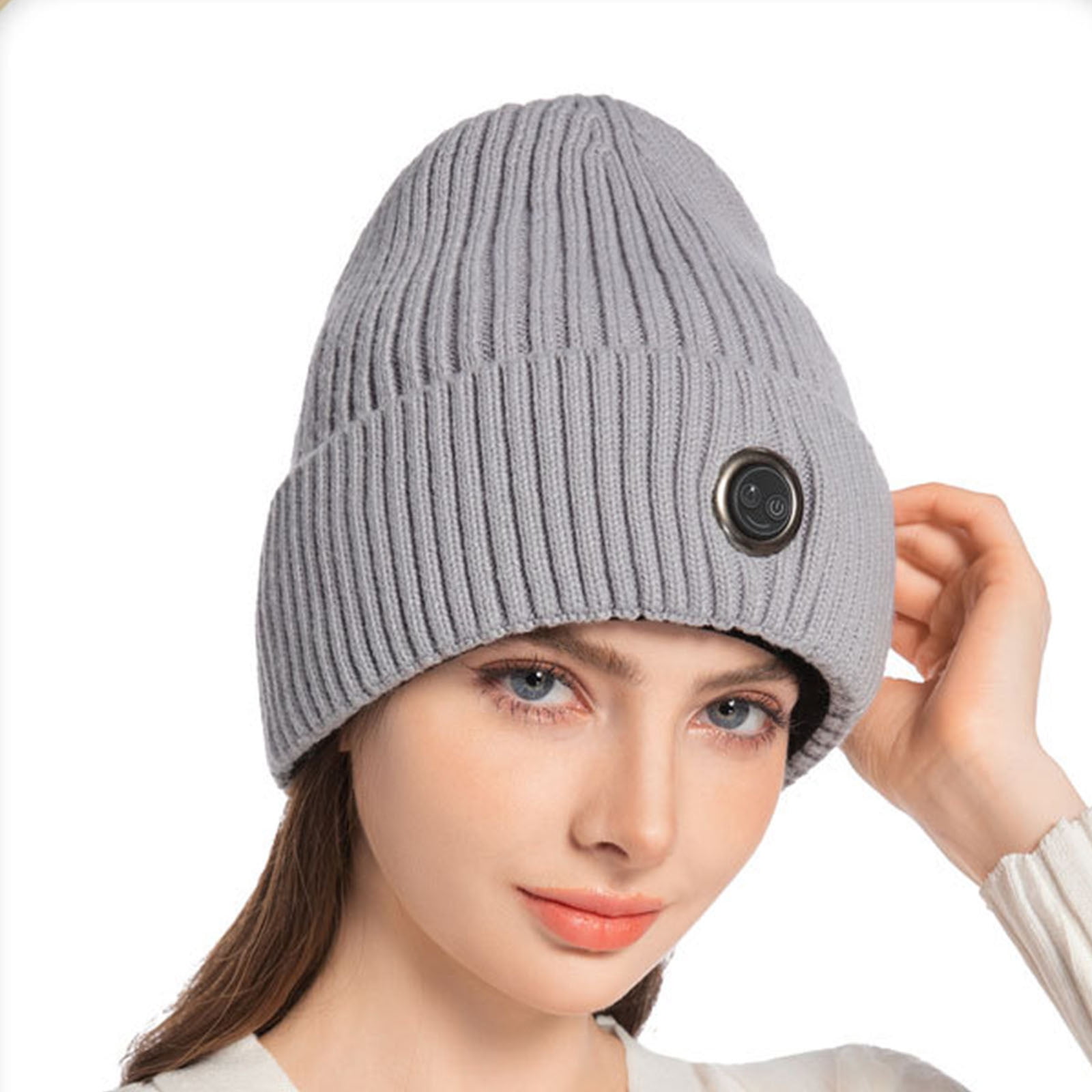 QQAMB Women Men Heated Beanie Hat,Electric Rechargeable Warm Winter Heated Fleece Cap