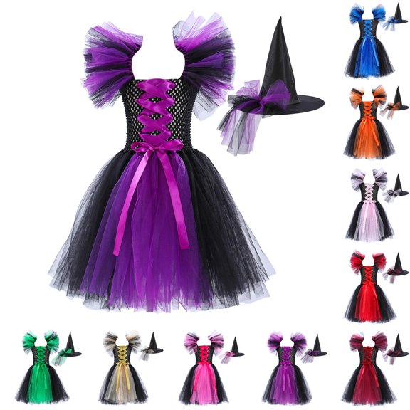 Oiyii Infant Girls Lace Up Halloween Dress Ruffle Sleeve Tiered Flowy Dresses Holiday Party Gown,A