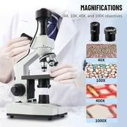 FOUR Es Scientific Compound Monocular Microscope, Constant Temperature Mechanical Stage, 40X-2500X Magnification, 7 LCD Screen, Aluminum Carry Box