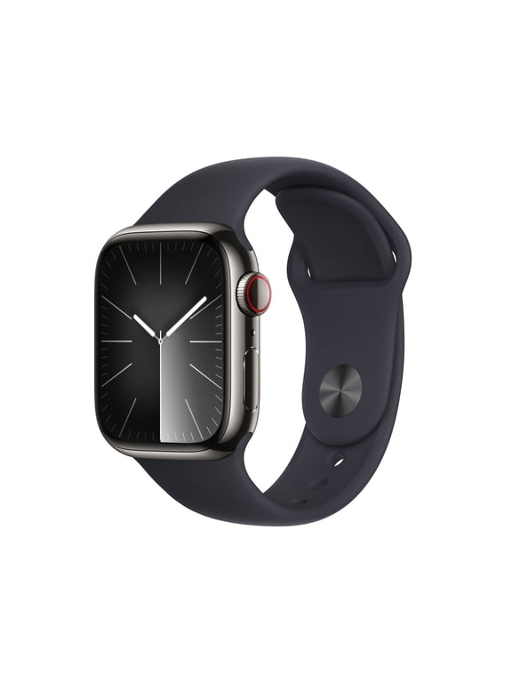 Restored Apple Watch Series 9 [GPS + Cellular 41mm] Smartwatch with Graphite Stainless Steel Case and Midnight Sport Band - S/M. Fitness Tracker, ECG Apps, Always-On Retina Display, Water Resistant