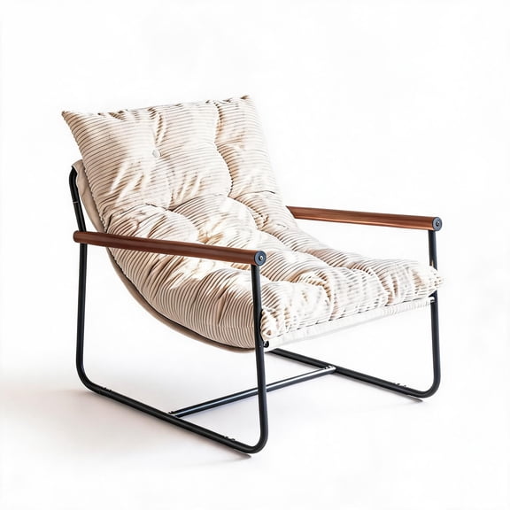 Modern Accent Chair with with Cushion , Comfy Upholstered Sherpa Reading Armchair with Wood Armrest & Sturdy Metal Frame ,for Living Room Bedroom