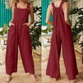 thumbnail image 3 of Aayomet Womens Jumpsuits Dressy With Pockets Solid Jumpsuit Color Straps Women's Wide Leg Casual Vintage Women's Jumpsuit,Red S, 3 of 4