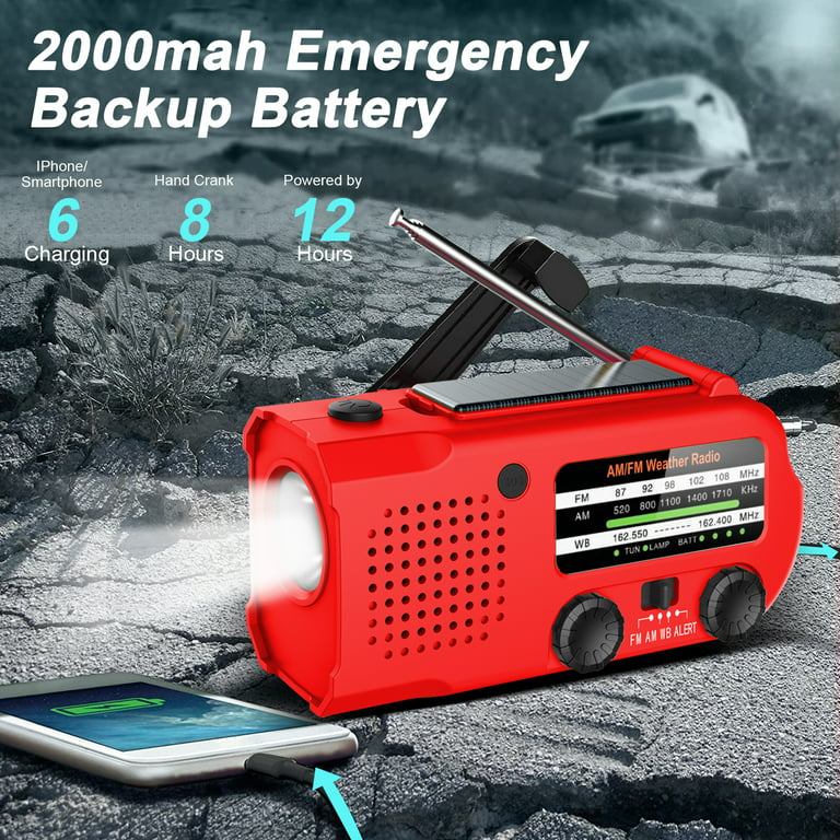 Solar Emergency Hand Crank Radio, 2000mah Power Bank Led Flashlight For  Hurricane Earthquake Disaster Survival Supply