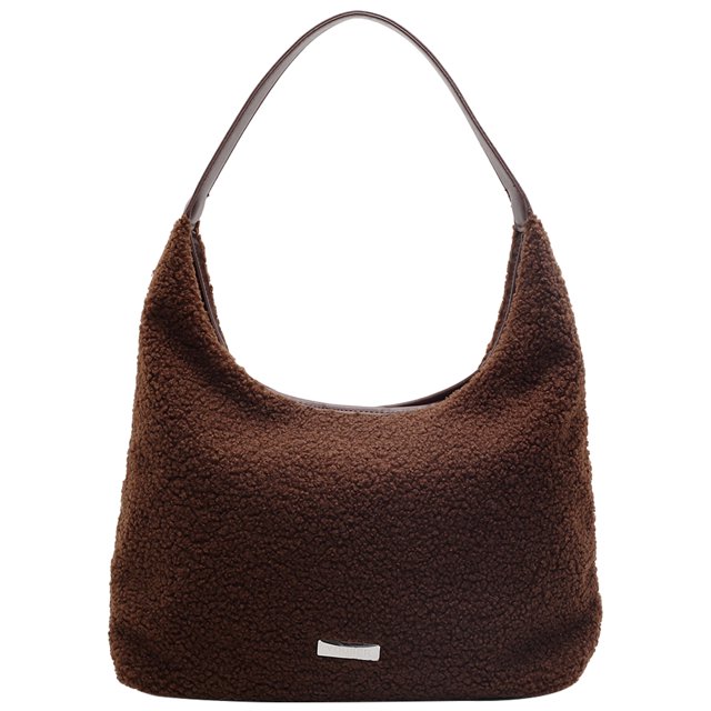 Bolso Hombro Felpa para Mujer Mano Mullido Compras Gran Capacidad (marrón)