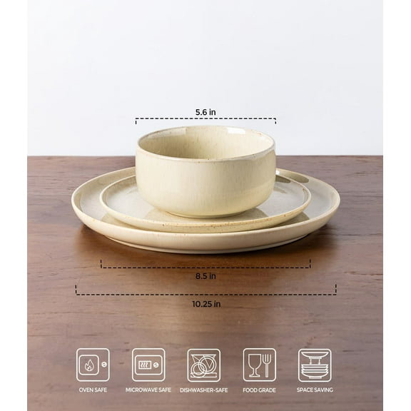 TheTerra Ceramic Dinnerware Sets for 4, 12 Pieces Handmade Reactive Glaze Plates and Bowls Set