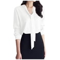 thumbnail image 1 of Blusa de manga larga con lazo para mujer - Color liso, poliéster, estilo informal de negocios - Tallas S-XXL, 1 of 7