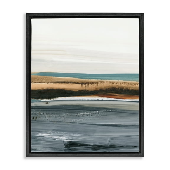 Stupell Industries Paint Strokes Beach Impression Abstract Painting Black Floater Framed Canvas Art Print Wall Art, 17 x 21
