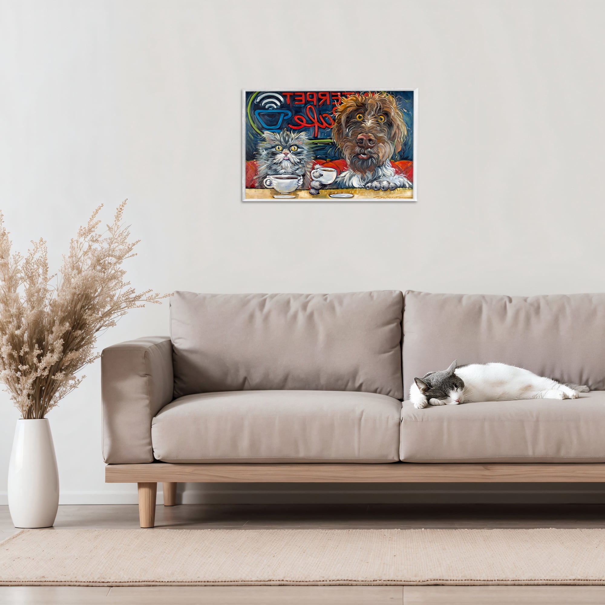 Stupell Industries Pets Wired At The Cafe White Framed Giclee Art, design by CR Townsend