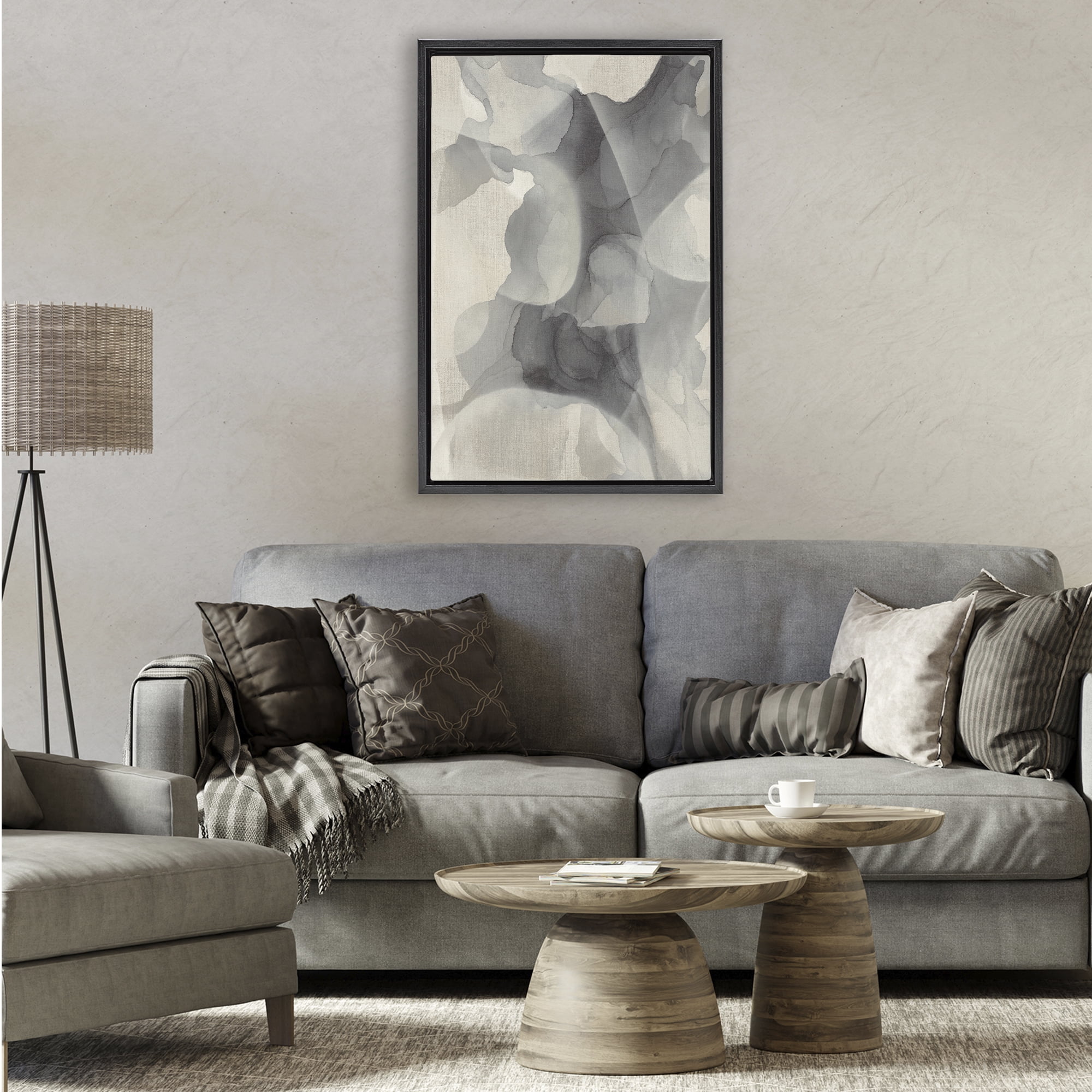 Stupell Industries Mottled Monochrome Abstract Black Framed Floater Canvas Wall Art, design by Kippi Leonard