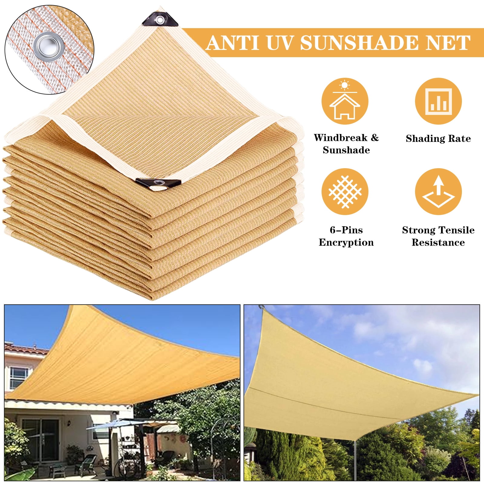 Beige Shade Cloth-90% Shading Rate Sunblock Mesh with Aluminum Grommets Easier to Hang UV Resistant Sunshade Net for Greenhouse Flowers Plants Patio (12x12ft)