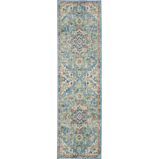 homeroots home decor 385579 2’ x 8’ Light Blue and Ivory Distressed Runner Rug