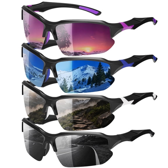 Bocaoying 4 Pairs Polarized Sports Sunglasses for Men, UV400 Protection Mens Sunglasses with 4 Colors, Lightweight Sun Glasses for Cycling Running Driving Fishing Golf