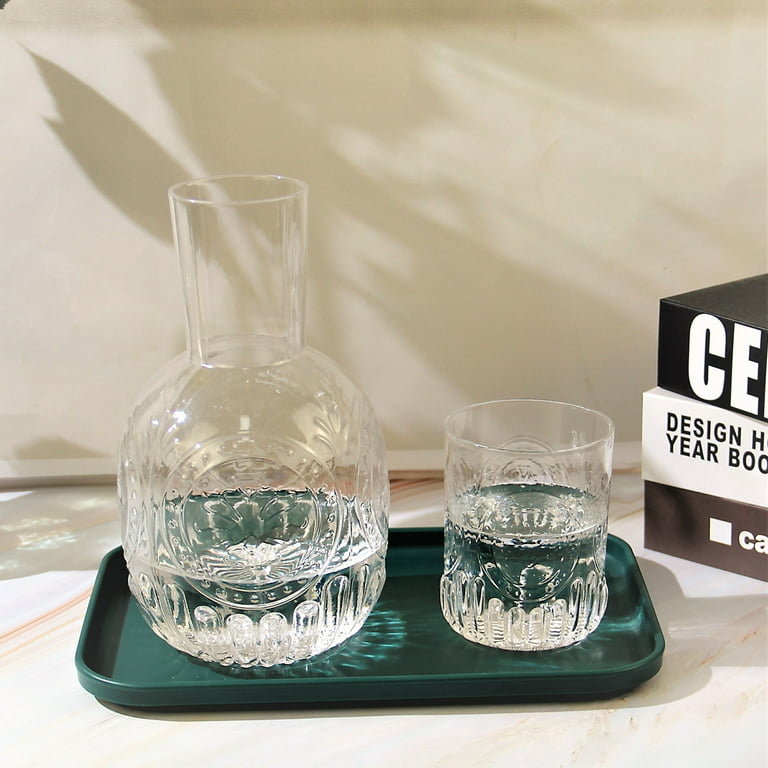 Vintage Bedside Water Carafe and Glass Set for Bedroom Nightstand,Bediside Carafe with Glass Cup, Thicked Glass Mouthwash Decanter for Bathroom, Size