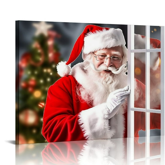Nawypu - Canvas Wall Art Christmas Theme Pictures, Window Frame Style Wall Art Santa Claus Wall Decor for Bedroom Living Room Paintings Canvas Prints Festival Gift Stretched and Framed