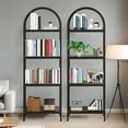 thumbnail image 4 of Modern Arched 4-Tier Bookshelf - Tall Freestanding Bookcase with Black Metal Frame, Large Black Wood Shelves, Space-Saving Open Display - Black Frame, Black Shelves, Four Layers, 4 of 7