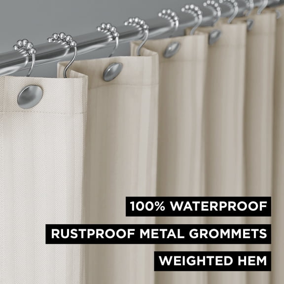 Waterproof Striped Fabric Shower Curtain Liner, Beige - Hotel Style