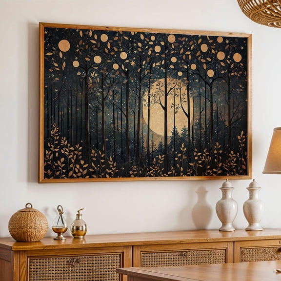 William Morris Moonlight Forest Gold Nature Living Room Wall Art, Unframed Paper Poster 8x10in