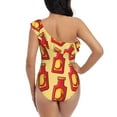 thumbnail image 5 of Sikiie Hot Chili Print Women One Piece Swimsuits Tummy Control One Shoulder Bathing Suits Ruffle Swimwear, From S to XXL-Large, 5 of 6
