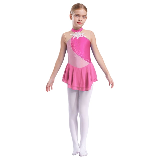 Zaldita Robe de Danse Ballet à Sequins Floraux Sans Manches pour Filles Costume de Performance Patinage sur Glace Rose 12